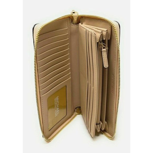 New Michael Kors Jet Set Large Travel Continental Wallet Leather Buff - Picture 3 of 6
